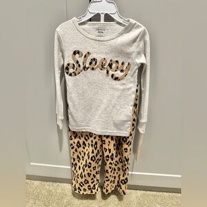 Caeters Cream and Leopard Print Kids Pajama Set